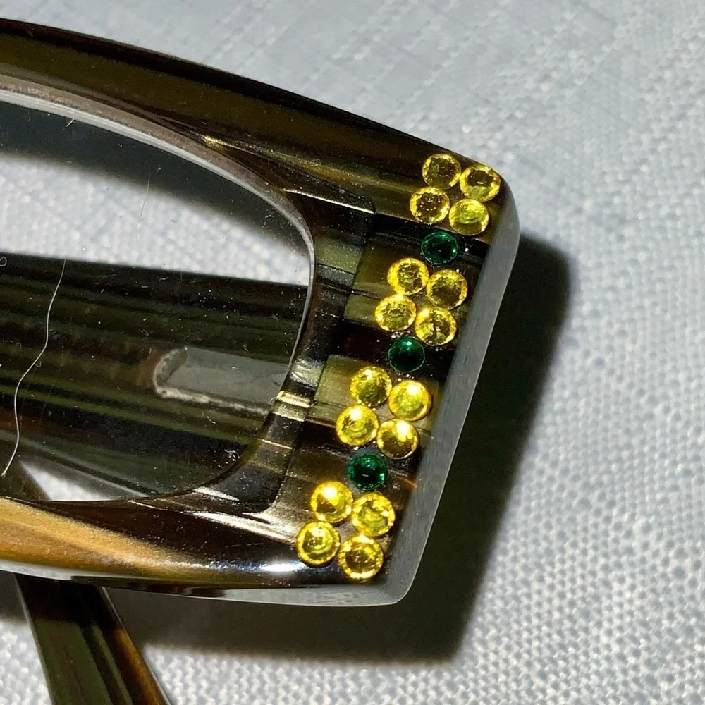 A.J. Morgan Olive Tiger Eye Embellished Reader Glasses 1.25 In Case
